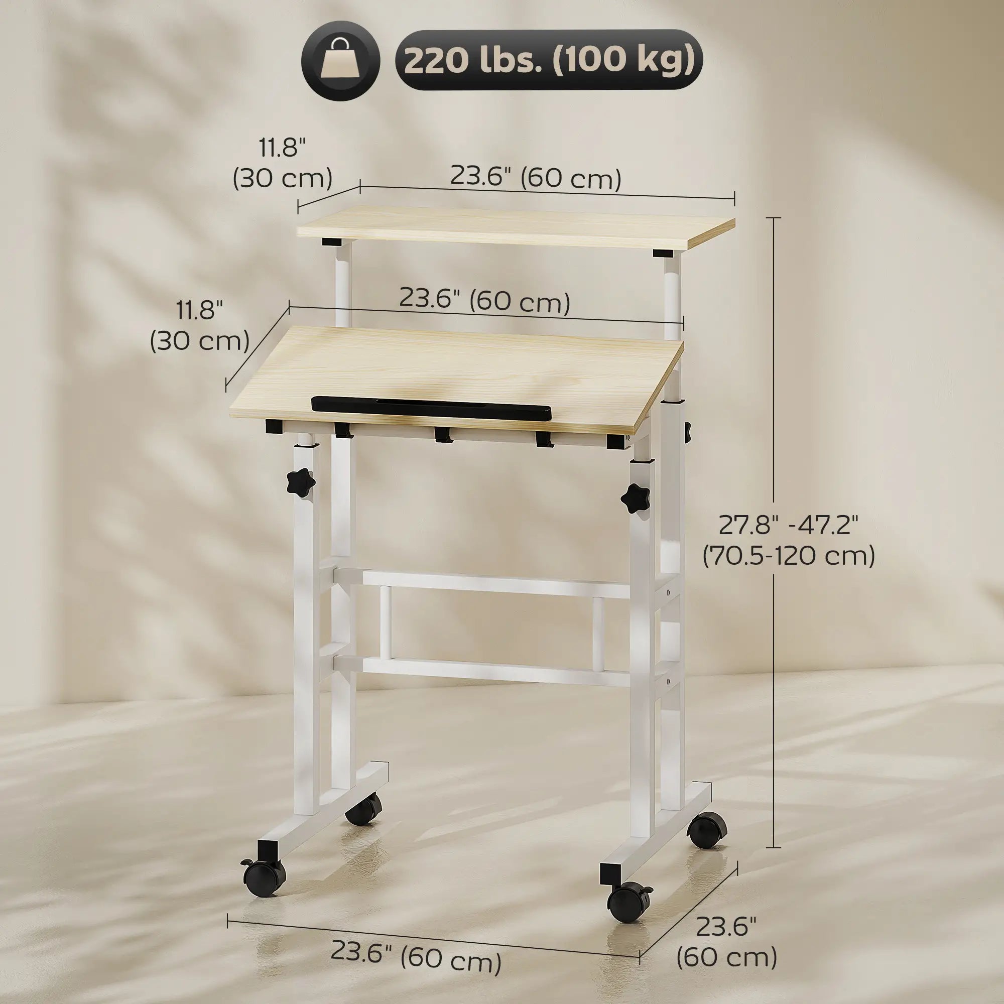 Height Adjustable Standing Desk with Wheels, Natural Computer Desks at Gallery Canada