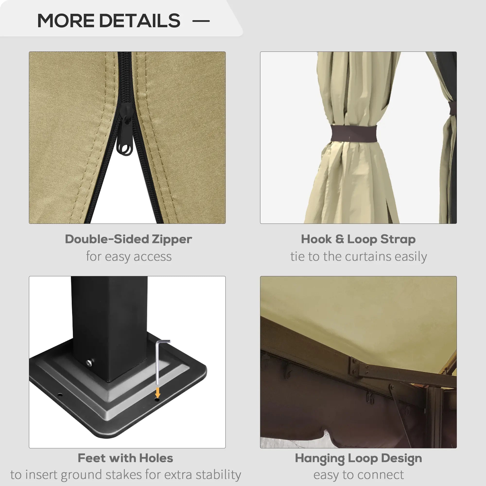 10' x 10' 2-Tier Gazebo, Zippered Mesh Sidewalls, Aluminum Frame, Beige Gazebos at Gallery Canada