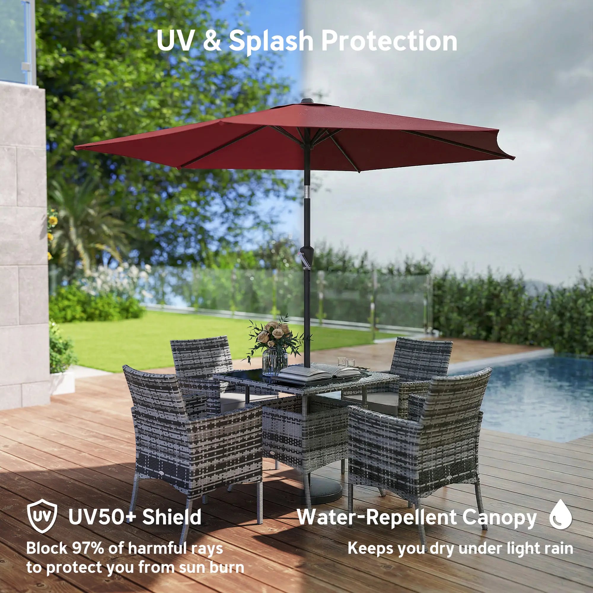 9FT Patio Umbrella, Tilt Crank, 6 Ribs, UV Protection Sun Umbrellas at Gallery Canada