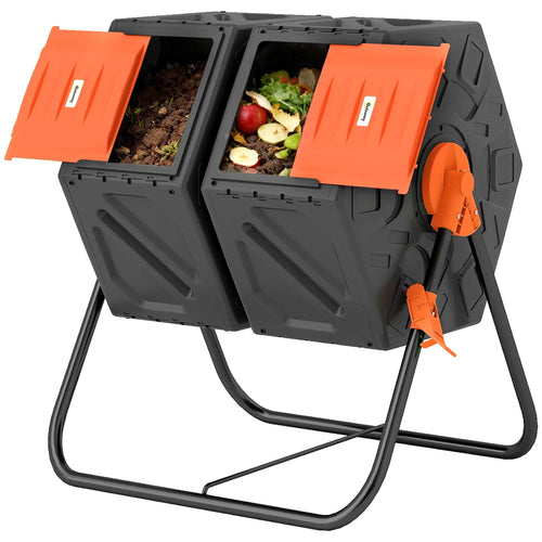 Rotating Composter, Dual Chamber Bin, 34.5 Gallon, Orange