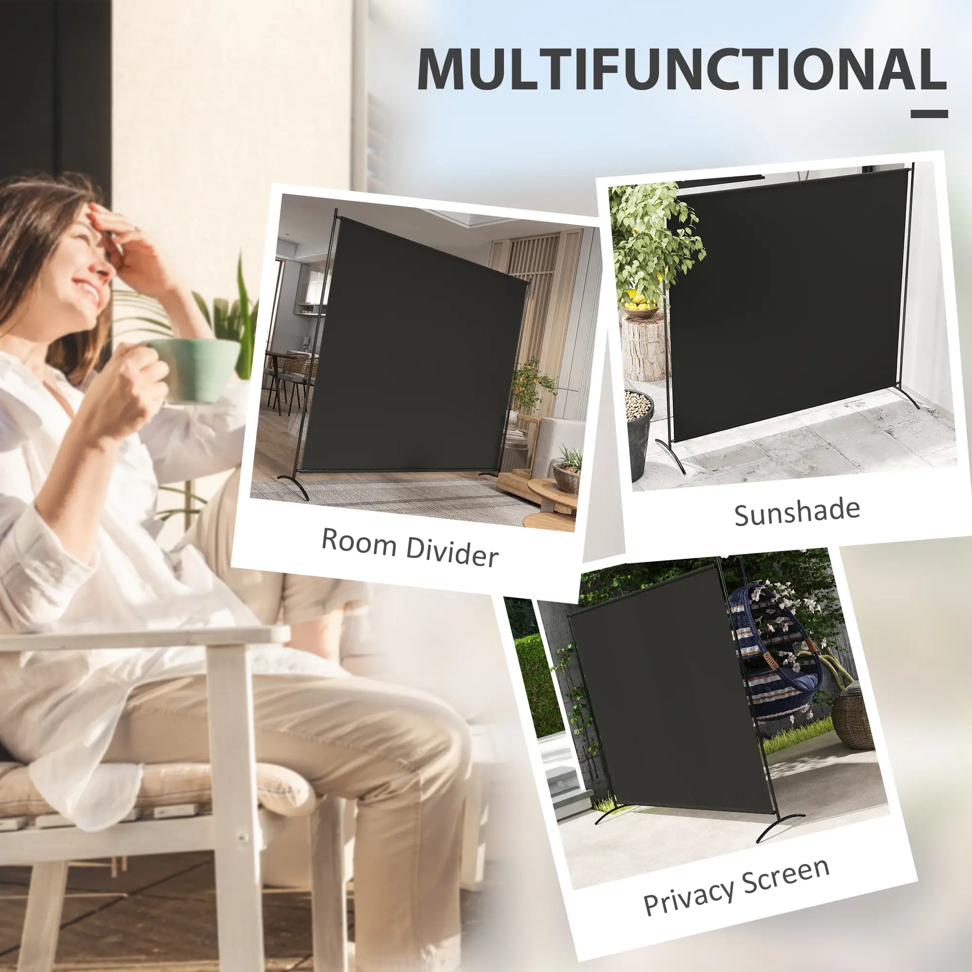 Single Panel Room Divider, UV30+ Privacy Screen, Indoor Outdoor, Black Side Awnings at Gallery Canada