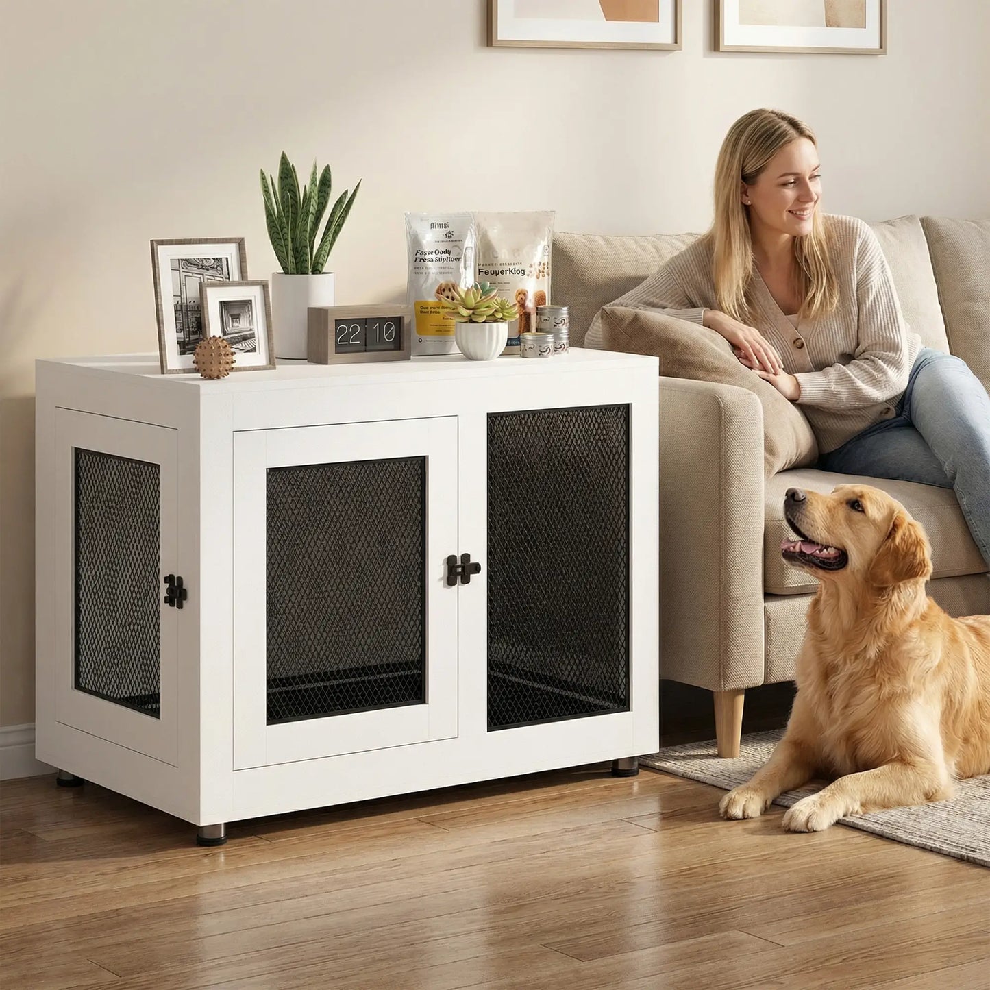 Pet Crate End Table, Water-resistant Cushion, Large Medium Dogs, White Houses, Kennels & Pens at Gallery Canada