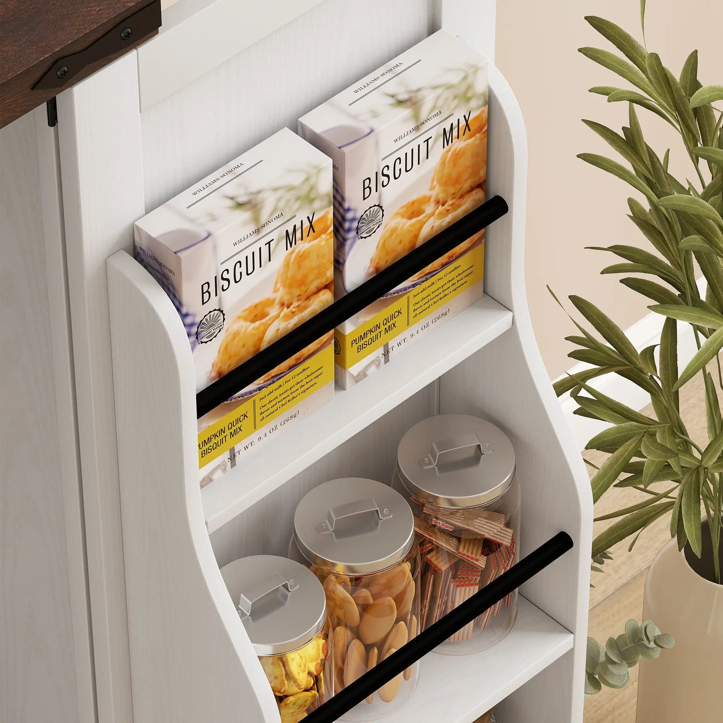 53.5 Inch Pantry Cabinet, Adjustable Shelves, 6 Door Spice Racks, White Kitchen Pantry Cabinets at Gallery Canada