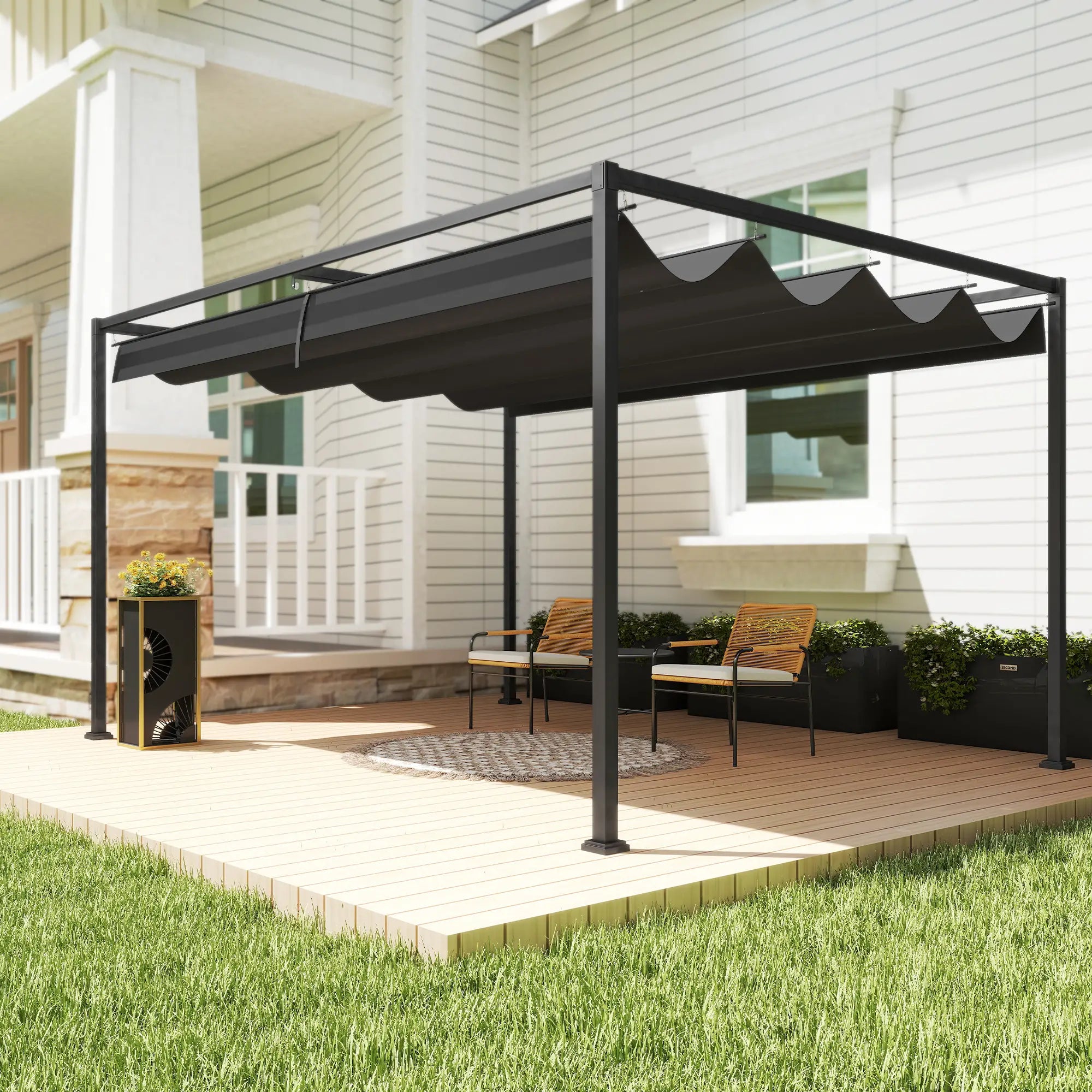 10' X 7' Patio Pergola With Retractable Canopy, Black Pergolas at Gallery Canada