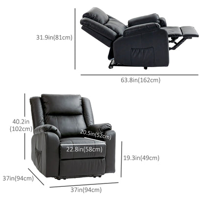 PU Leather Reclining Chair, Recliner Chair for Living Room with Footrest and 2 Side Pockets, Black Single Sofas at Gallery Canada