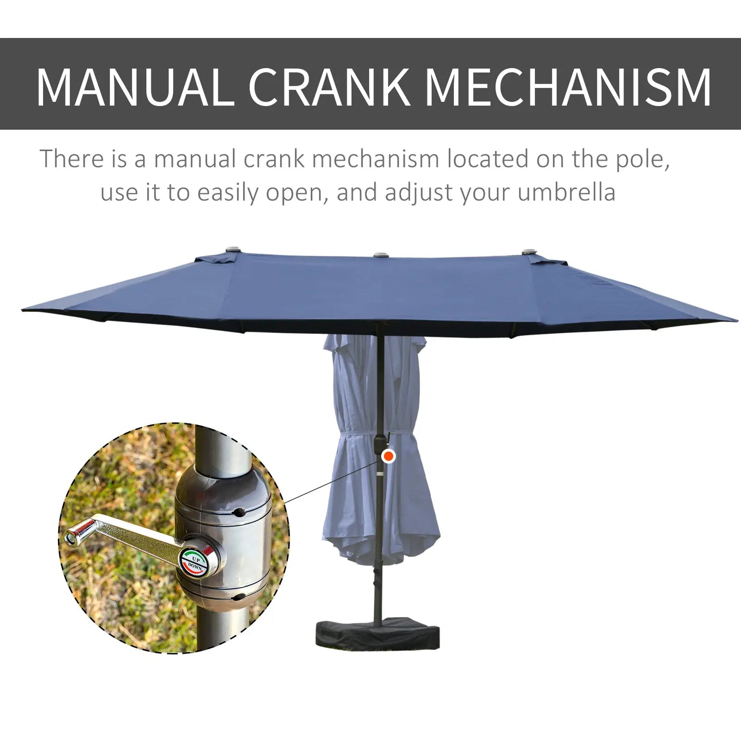 15' Outdoor Patio Umbrella, Twin Canopy Sunshade, Steel Table, Dark Blue Sun Umbrellas at Gallery Canada