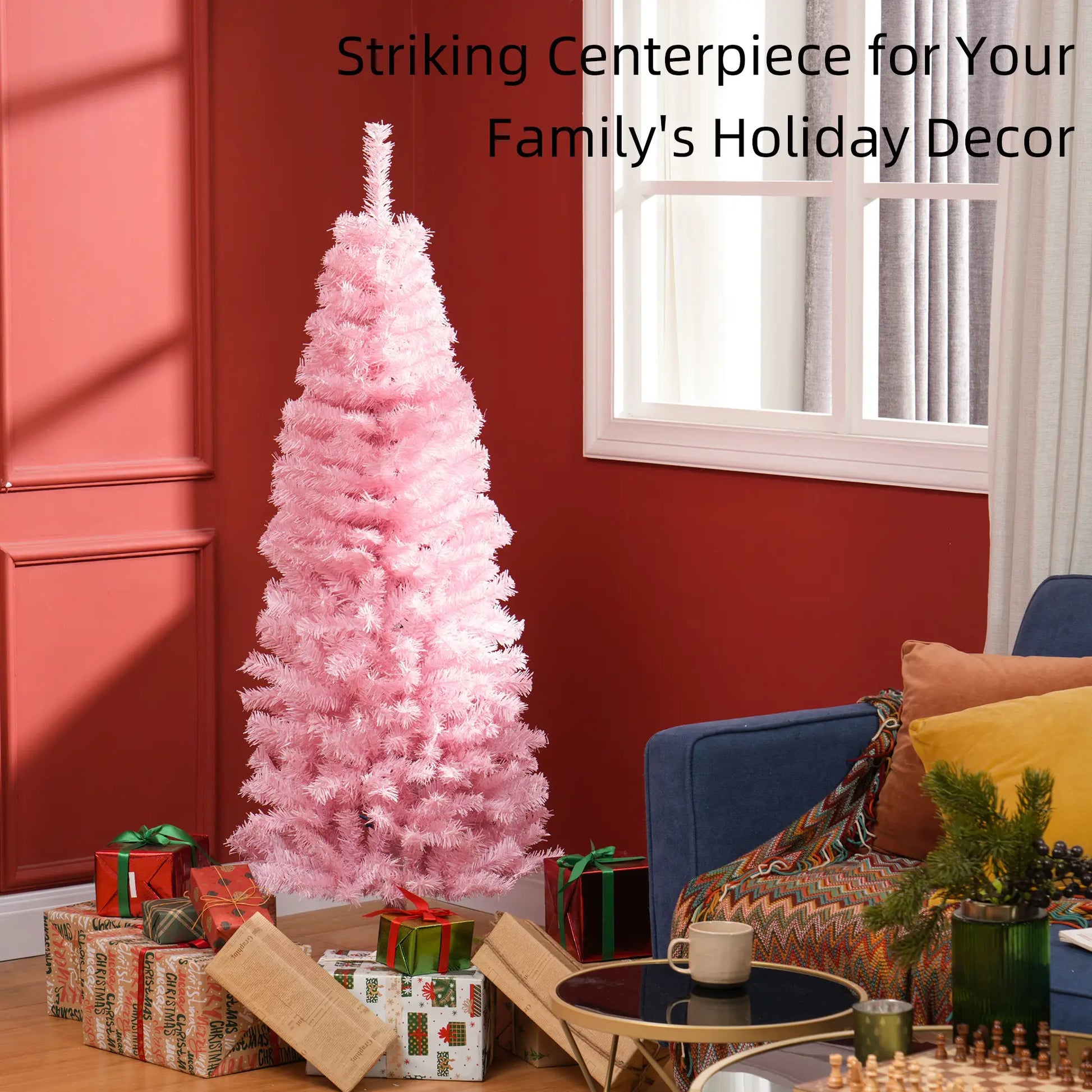 5FT Pencil Christmas Tree, Artificial, Automatic Open, Pink Pencil Christmas Trees at Gallery Canada