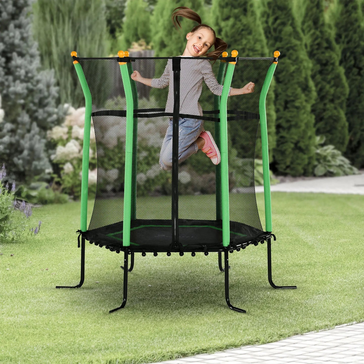 64" Kids Trampoline, Indoor Outdoor, Enclosure Net, Green Trampolines at Gallery Canada