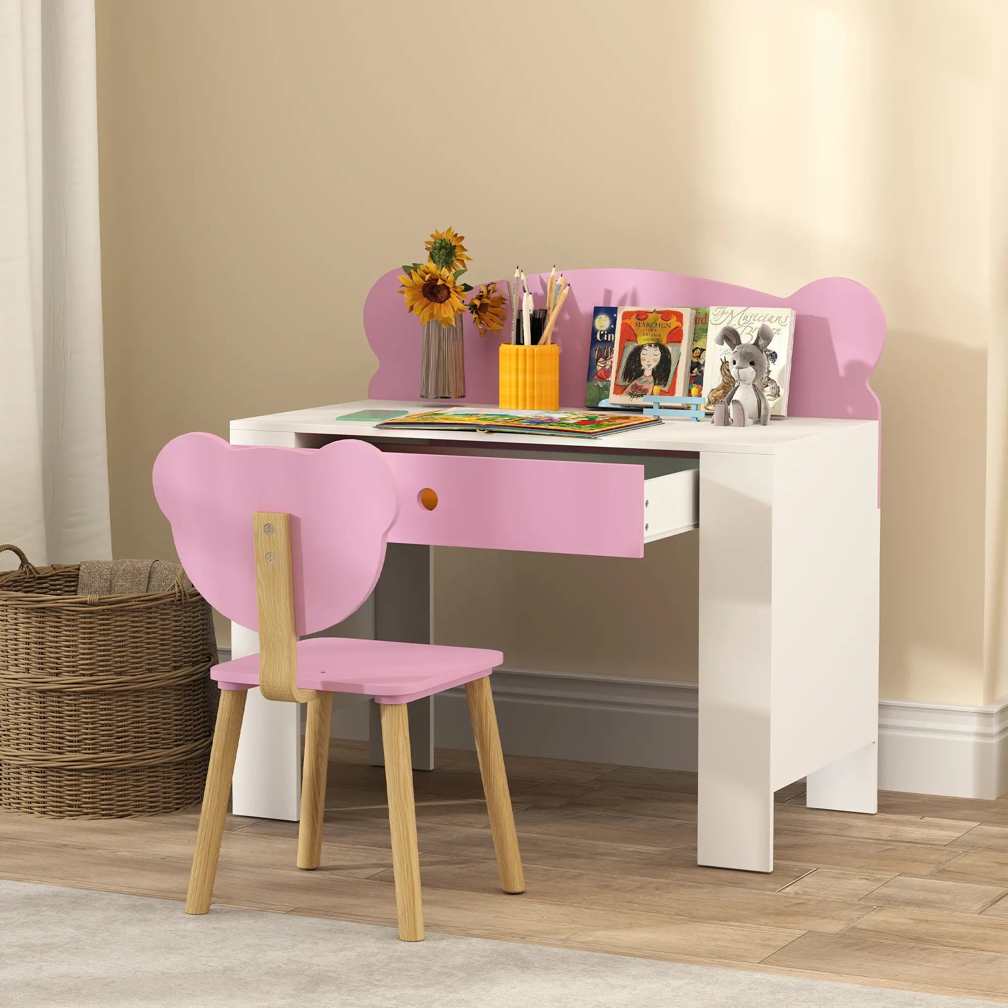 Kids Desk and Chair Set, Bear Theme, for Bedroom, Pink Kids Desk Sets at Gallery Canada