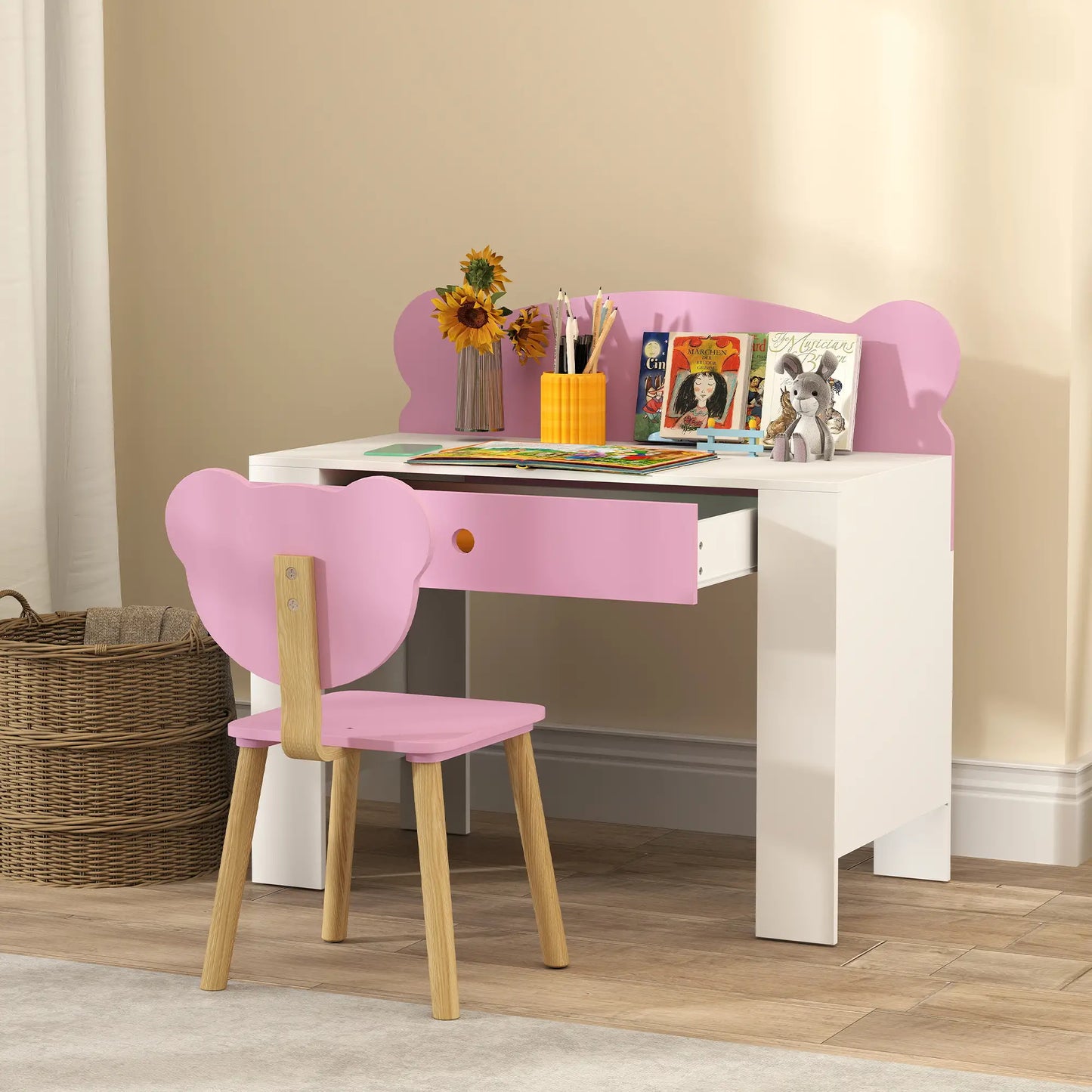Kids Desk and Chair Set, Bear Theme, for Bedroom, Pink Kids Desk Sets at Gallery Canada