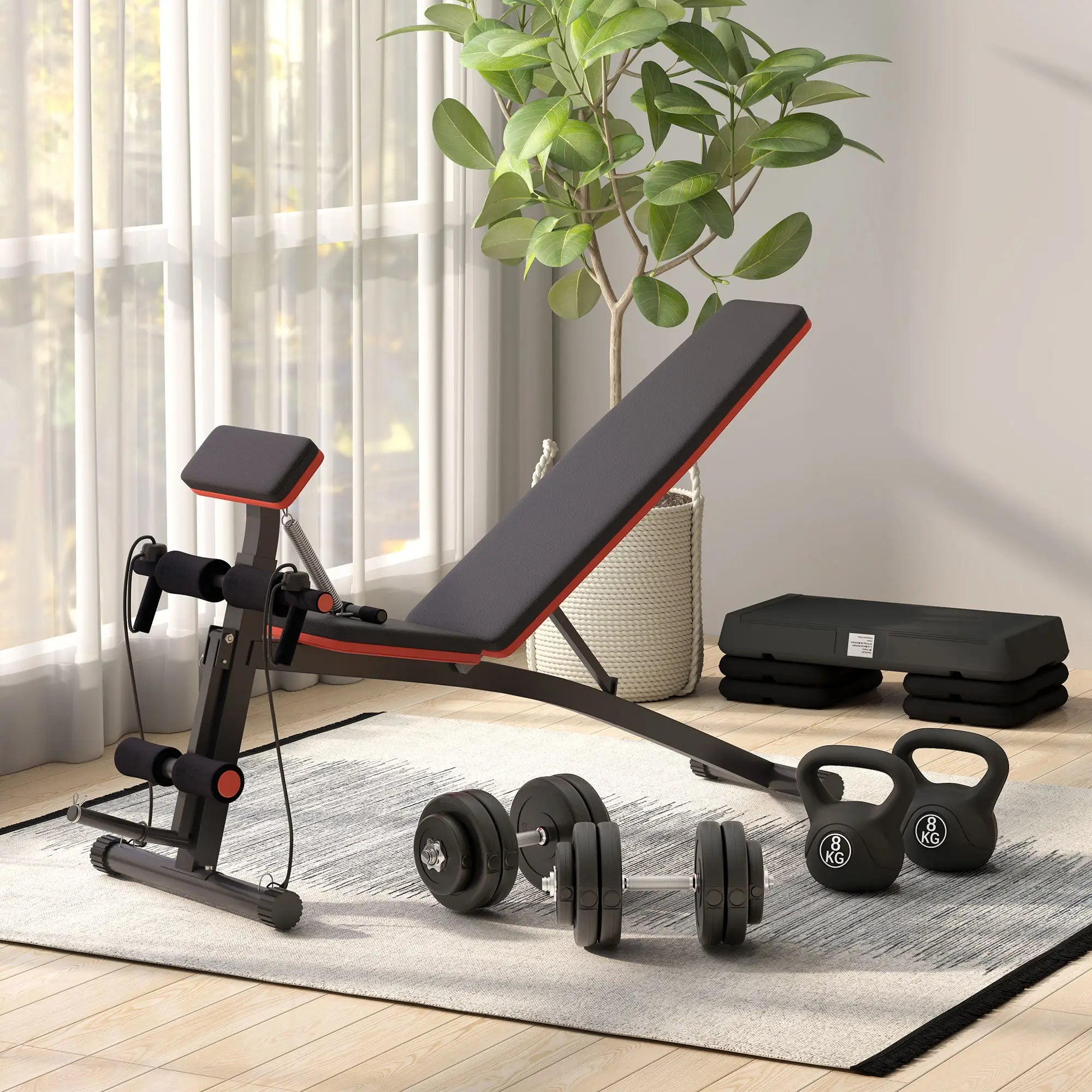 Foldable Adjustable Dumbbell Press Bench, Weight Training Gym Chair, Black & Red Weight Benches at Gallery Canada