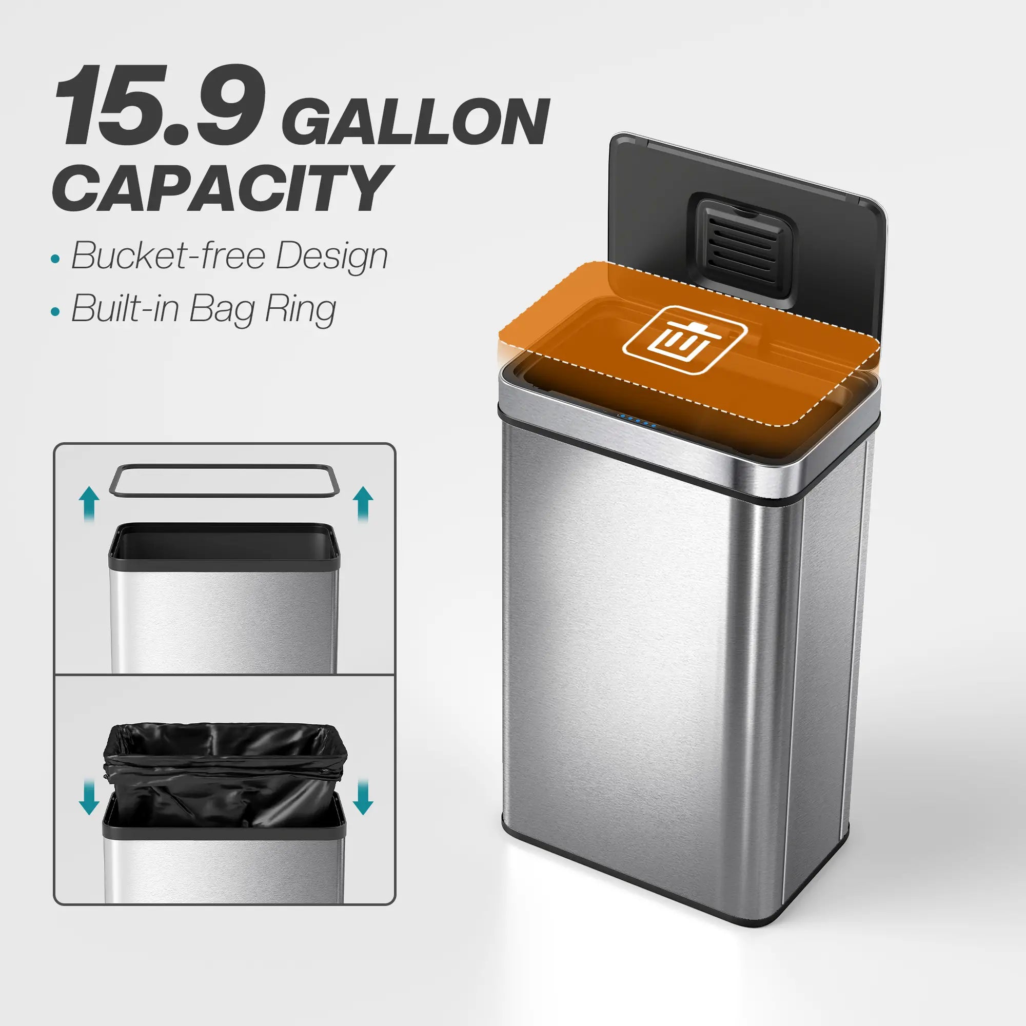 15.9 Gallon Sensor Can, Automatic Garbage Can, Stainless Steel, Silver Household Supplies at Gallery Canada