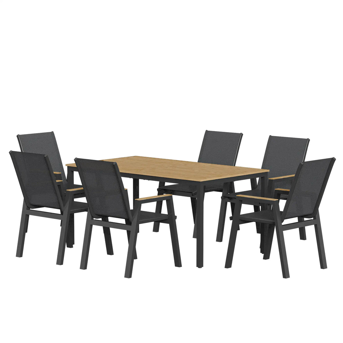 7 Piece Outdoor Dining Set, Rectangle Patio Table, 6 Mesh Chairs