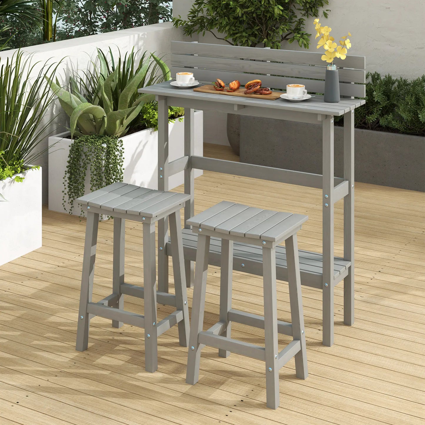 3 Piece Patio Bar Set, 43"H Table, 2 Stools, Balcony, Backyard, Porch Bistro Sets at Gallery Canada