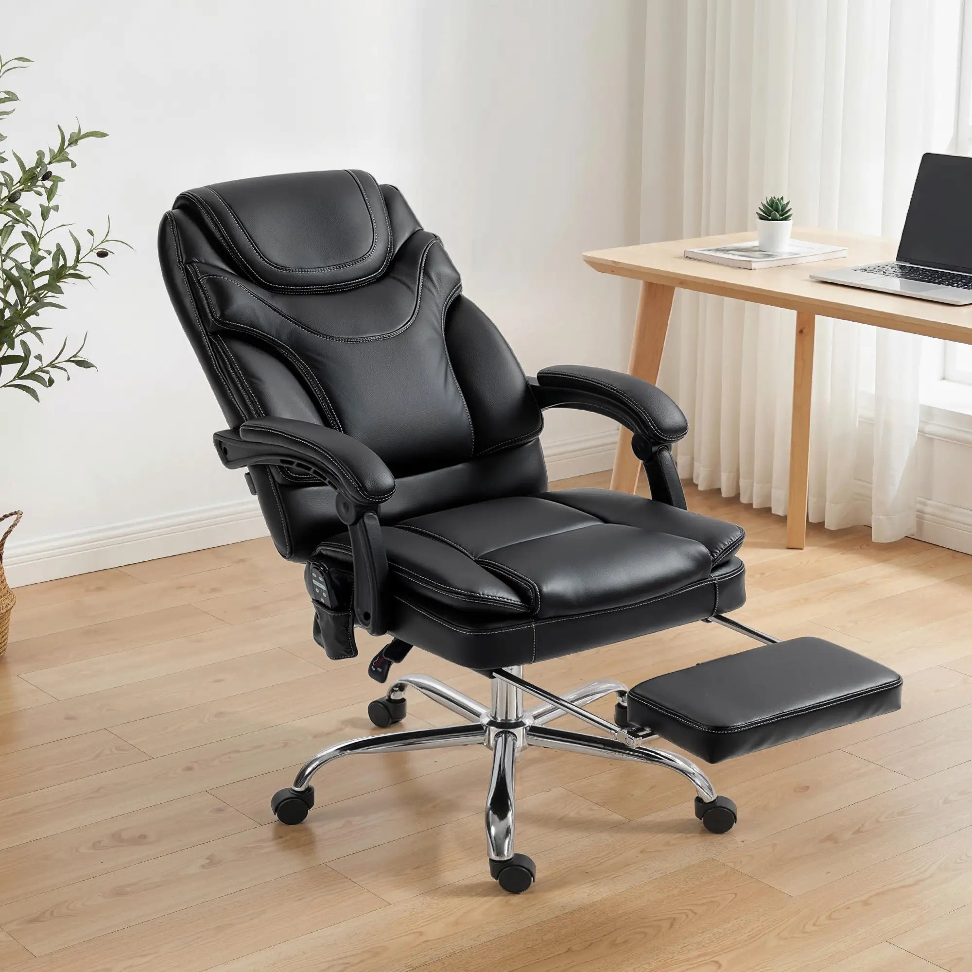 6 Point Vibration Massage Office Chair, PU Leather, Heated, Black Massage Chairs at Gallery Canada