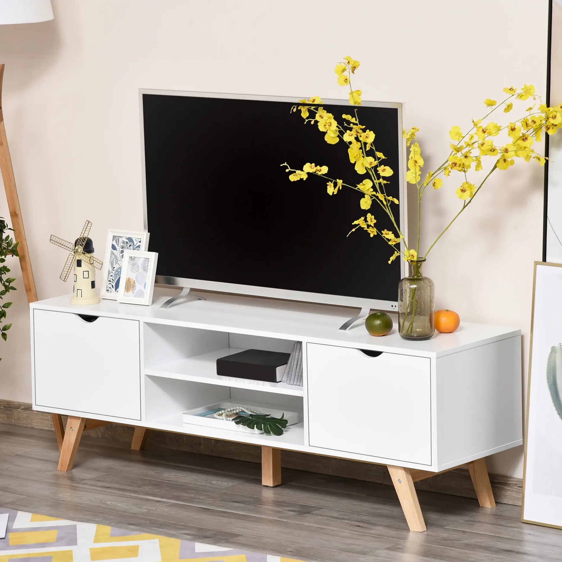 Modern Wooden TV Stand, 2 Storage Cabinets, Fits 65", White TV Stands at Gallery Canada
