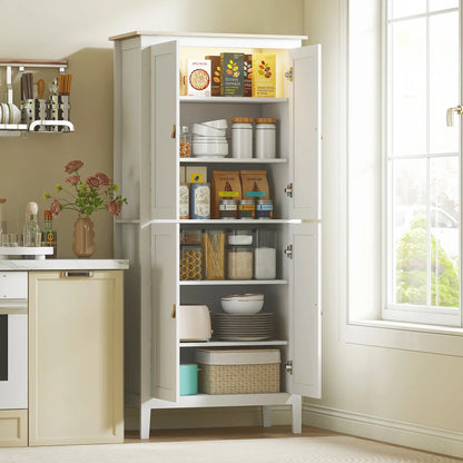 69.5" Tall Kitchen Pantry Cabinet, Motion Sensor LED Light, White Kitchen Pantry Cabinets at Gallery Canada