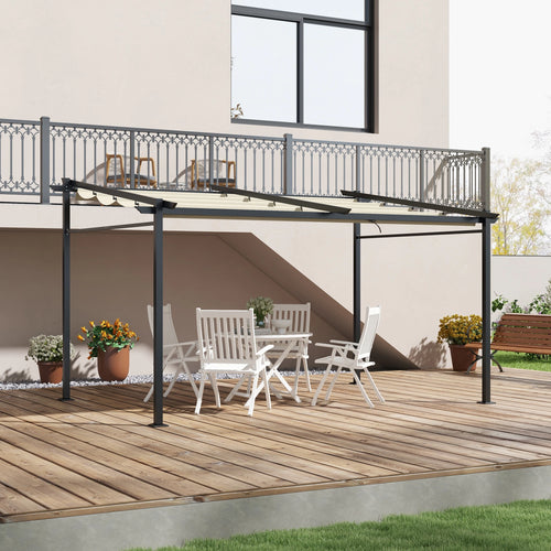 Metal Pergola, Sliding Roof Canopy, Retractable, 10' x 13', Beige