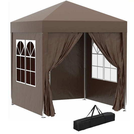 6.6'x6.6' Pop Up Canopy Tent, Instant Sun Shelter, Brown Pop Up Canopies Brown at Gallery Canada