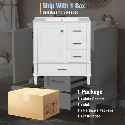 Solid Wood Bathroom Vanity, Sink Combo, Soft-Close Door, 3 Drawers, 30" L x 18" W x 34" H, White Sink Cabinets at Gallery Canada