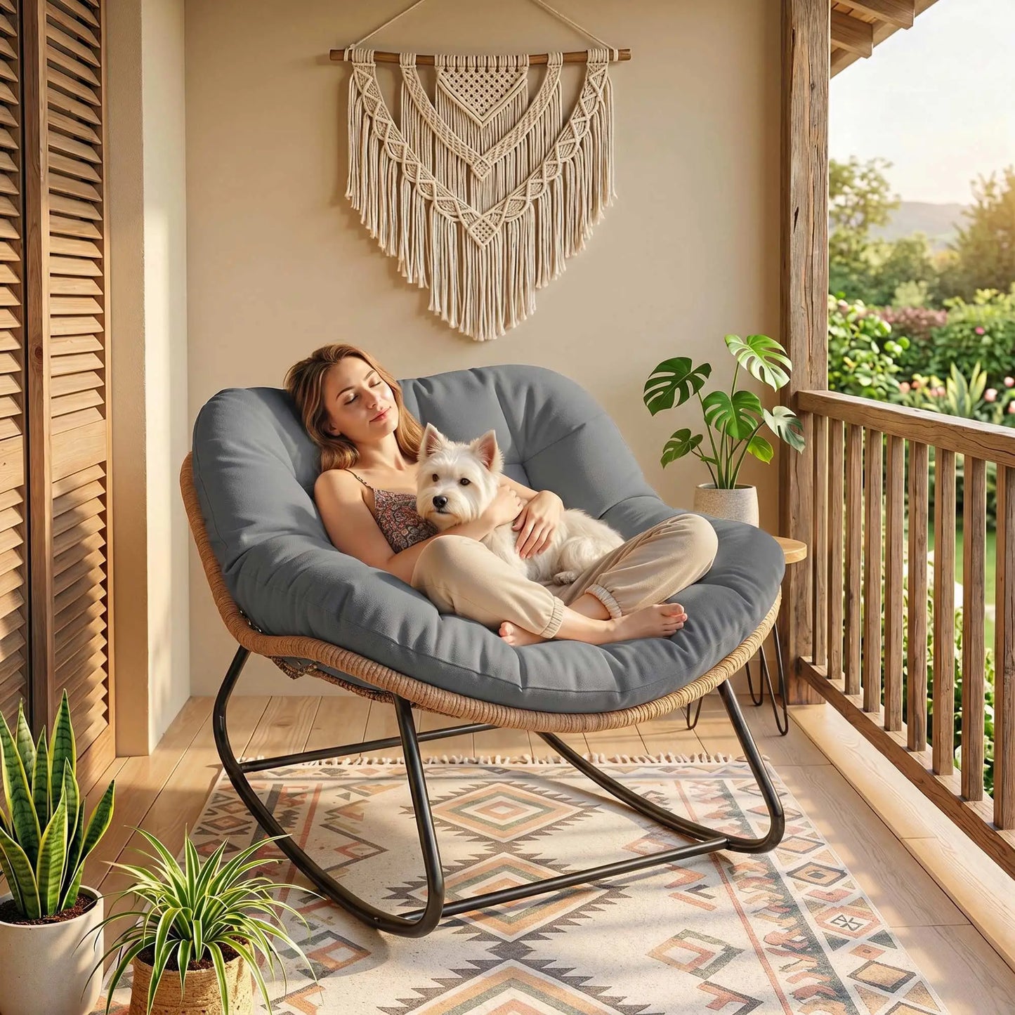 Papasan Rocking Chair, Oversized With Cushion, Grey Outdoor Rocking Chairs at Gallery Canada