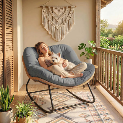 Papasan Rocking Chair, Oversized With Cushion, Grey Outdoor Rocking Chairs at Gallery Canada