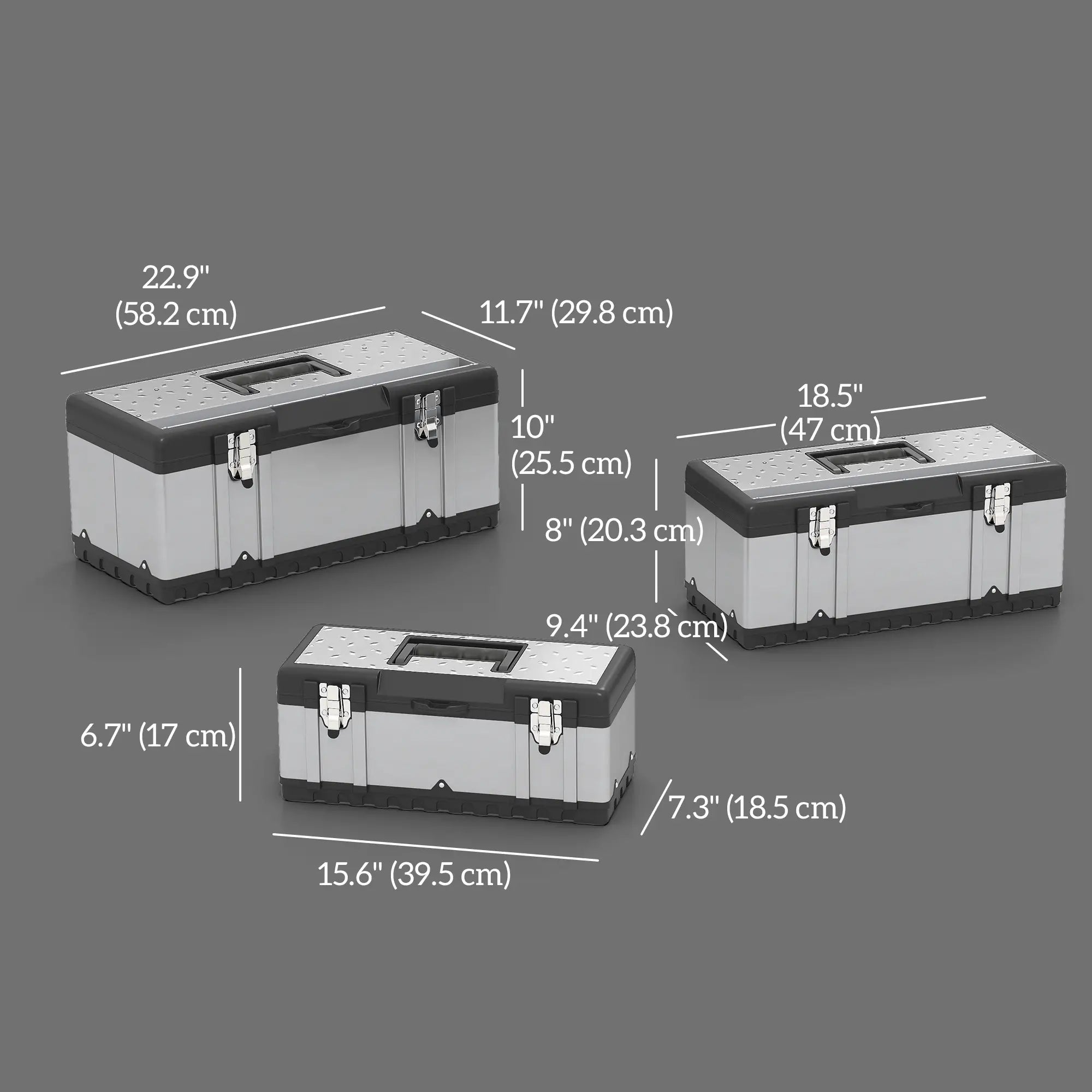 3 Pc Stainless Steel Tool Box Set, With Tray, Handles, Latches Tool Organizers at Gallery Canada