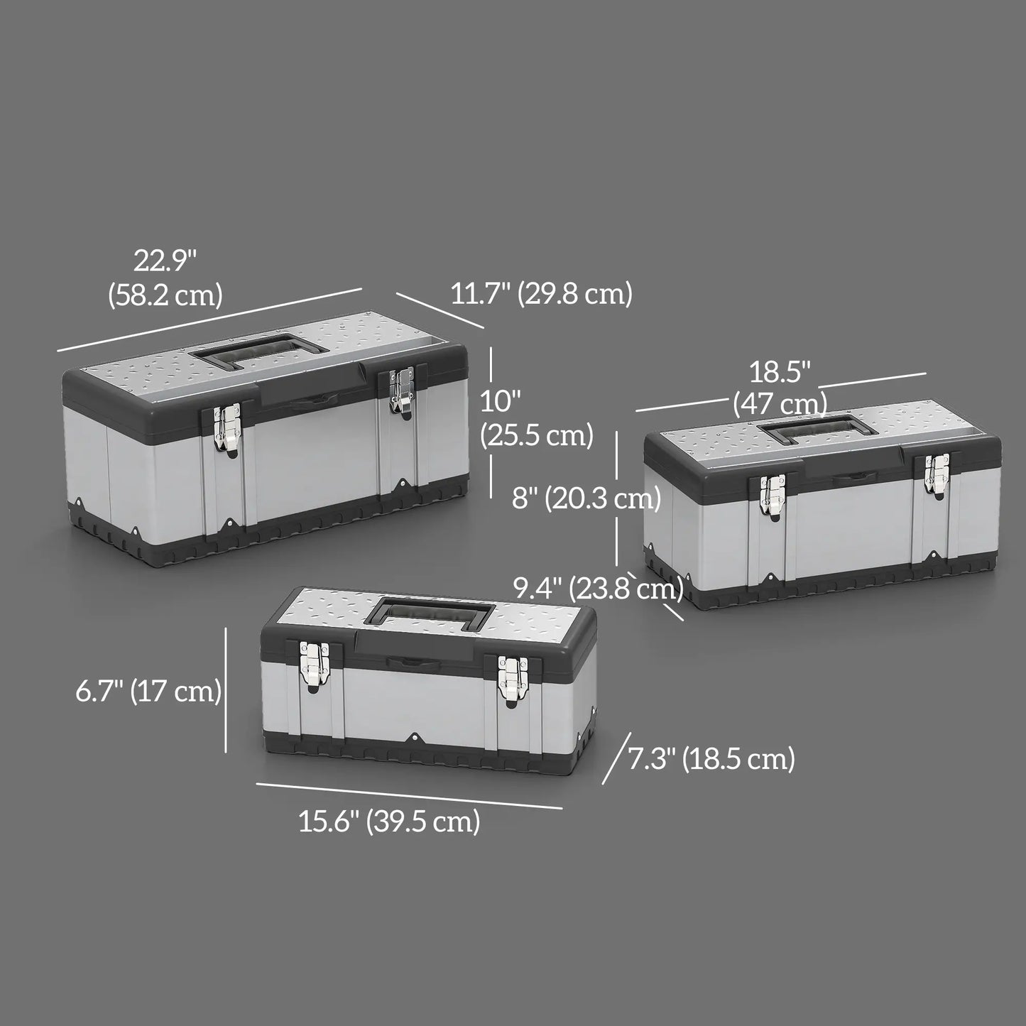 3 Pc Stainless Steel Tool Box Set, With Tray, Handles, Latches Tool Organizers at Gallery Canada