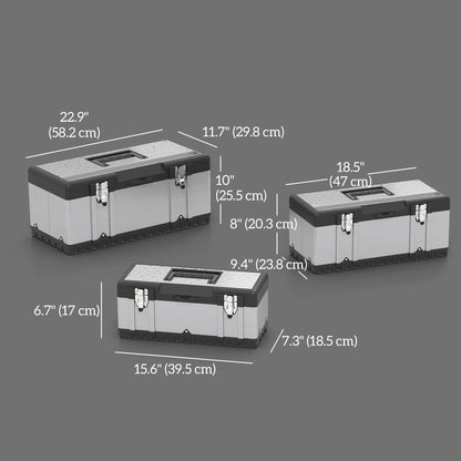 3 Pc Stainless Steel Tool Box Set, With Tray, Handles, Latches Tool Organizers at Gallery Canada