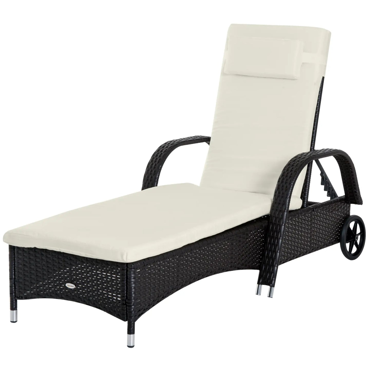 Wicker Chaise Lounge, Outdoor PE Rattan Sun Lounger, Adjustable Backrest, 5-Level, Deep Coffee Cream White, Cream White Chaise Loungers at Gallery Canada