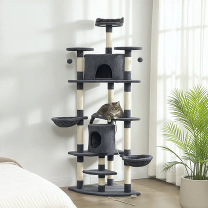 79" Cat Tree, Two Condos, Scratching Posts, Hammocks, Perches, Toys, Dark Grey Cat Towers at Gallery Canada