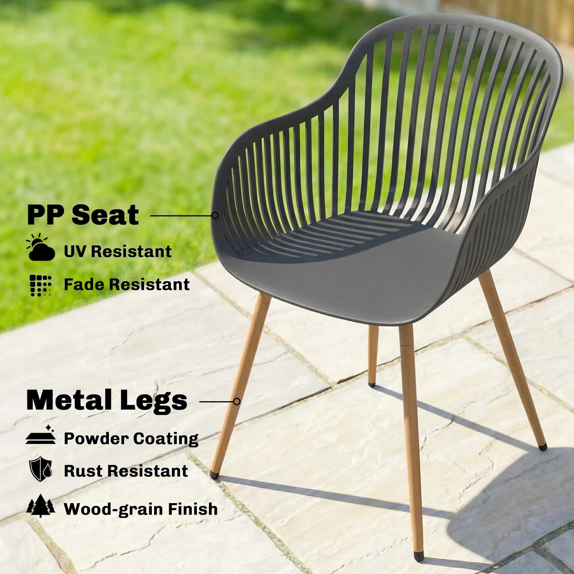 Outdoor Dining Chairs Set of 4, Patio Chairs, Slotted Backrest, Grey Patio Chairs at Gallery Canada