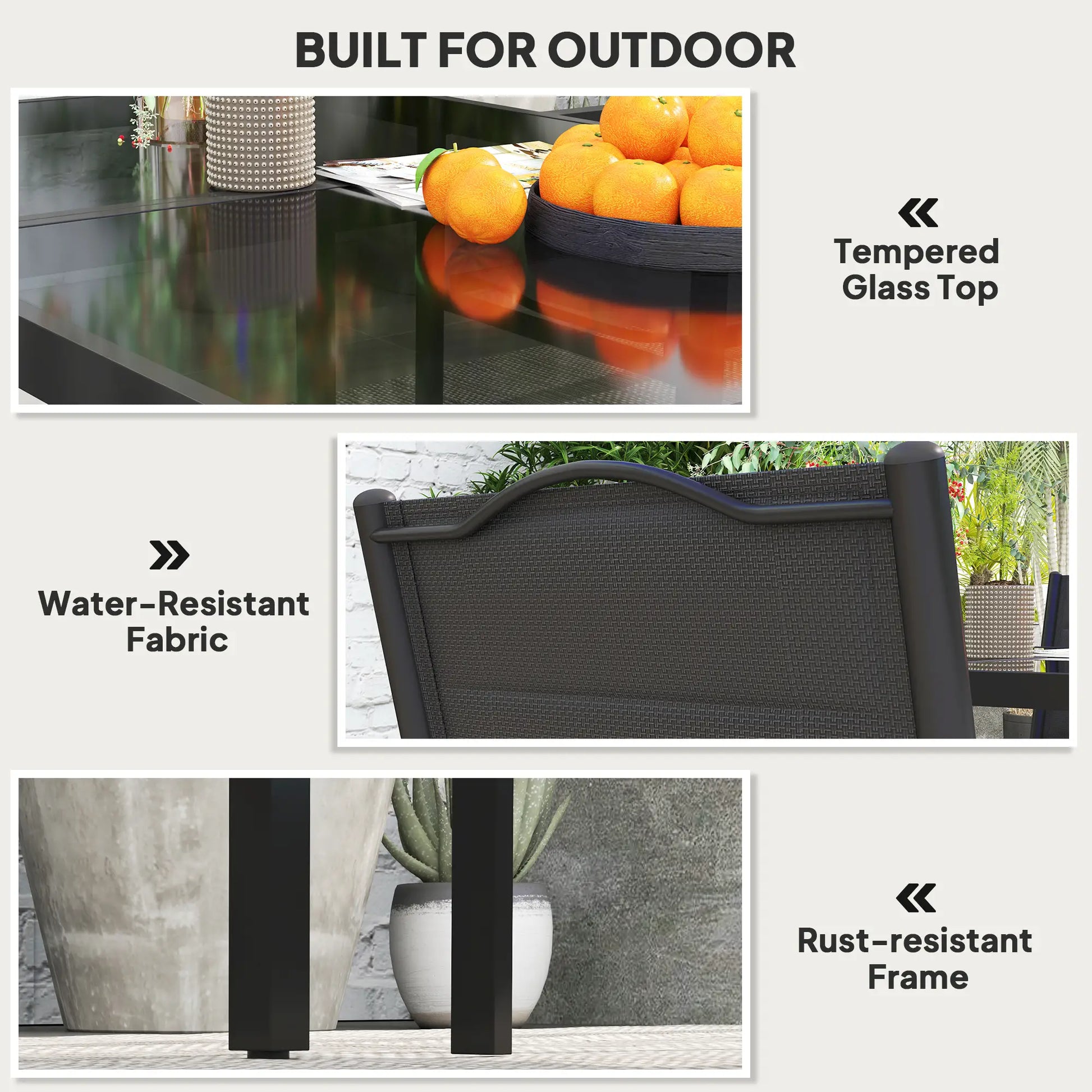 5 Piece Outdoor Dining Set, 4 Stackable Chairs, Rectangle Table, Tempered Glass Top, Steel Frame, Black Outdoor Dining Sets at Gallery Canada