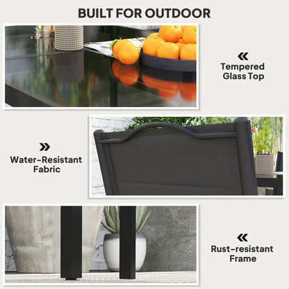 5 Piece Outdoor Dining Set, 4 Stackable Chairs, Rectangle Table, Tempered Glass Top, Steel Frame, Black Outdoor Dining Sets at Gallery Canada