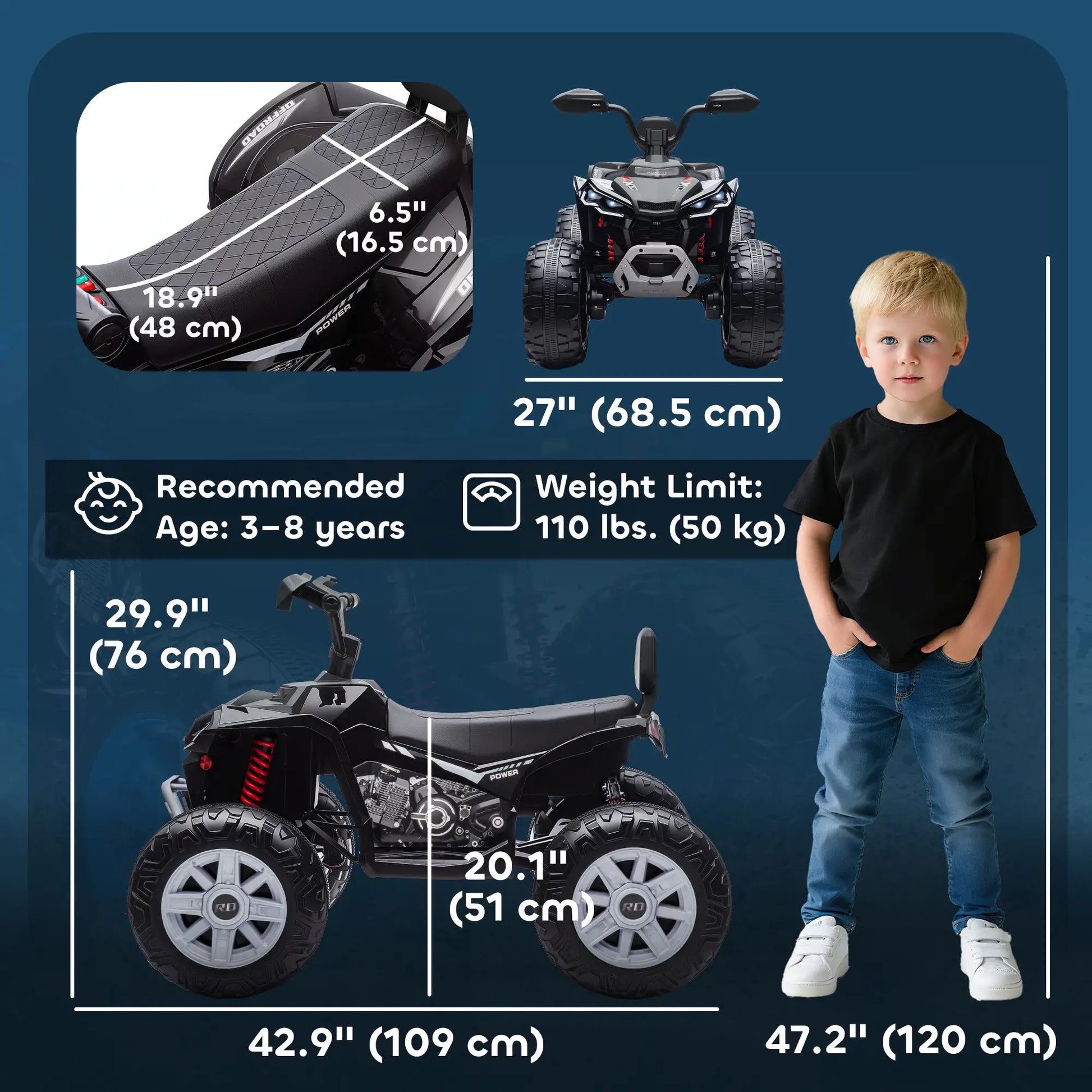 2-Seater All-Terrain 4 Wheeler, 24V Kids ATV, Electric Quad Car, Black Electric Toy Cars at Gallery Canada