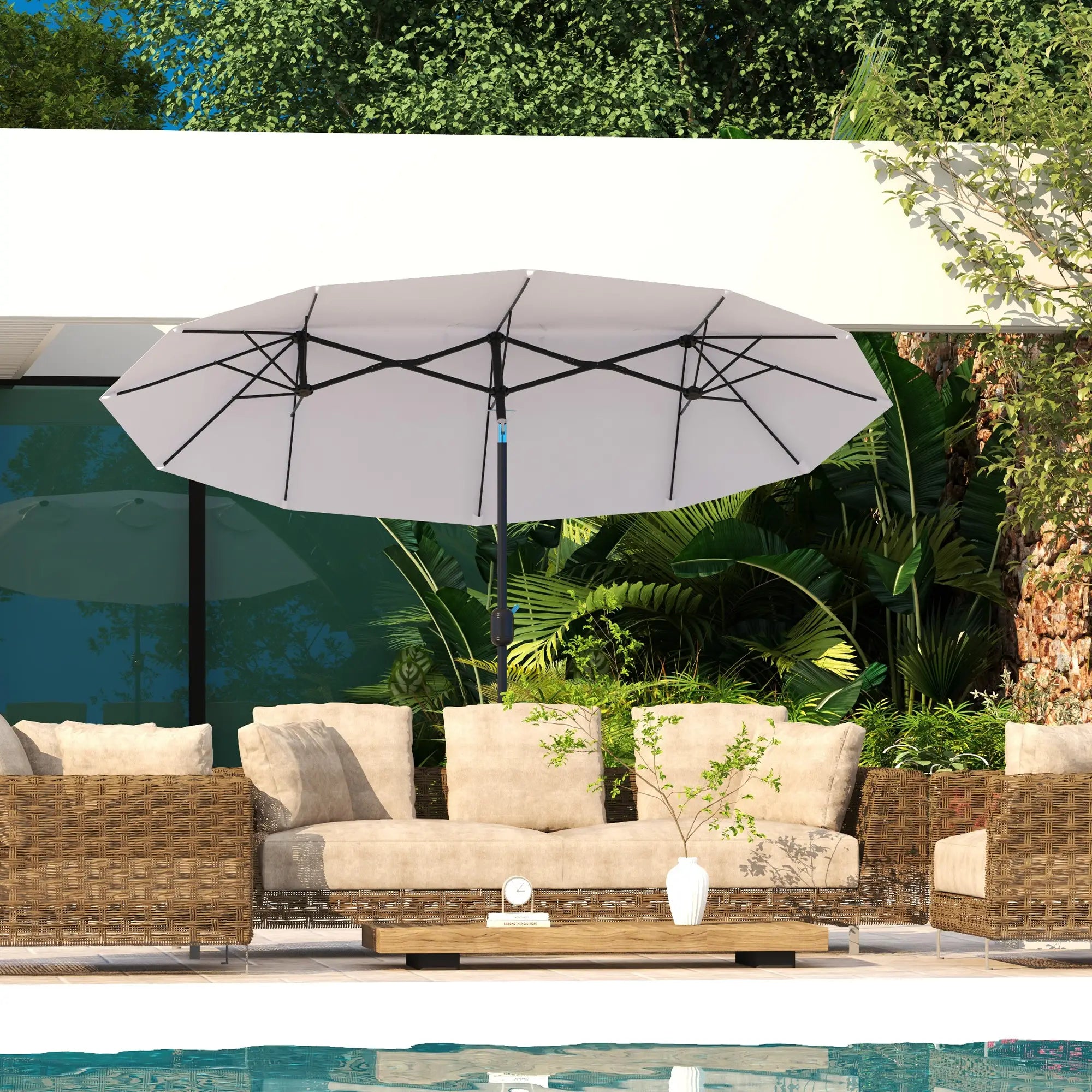 9.7' Double-Sided Patio Umbrella, Tilt Crank Vents, Cream White Sun Umbrellas at Gallery Canada