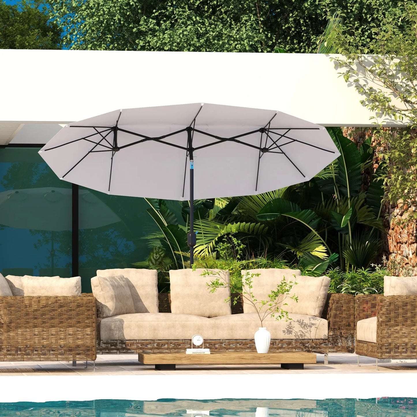 9.7' Double-Sided Patio Umbrella, Tilt Crank Vents, Cream White Sun Umbrellas at Gallery Canada