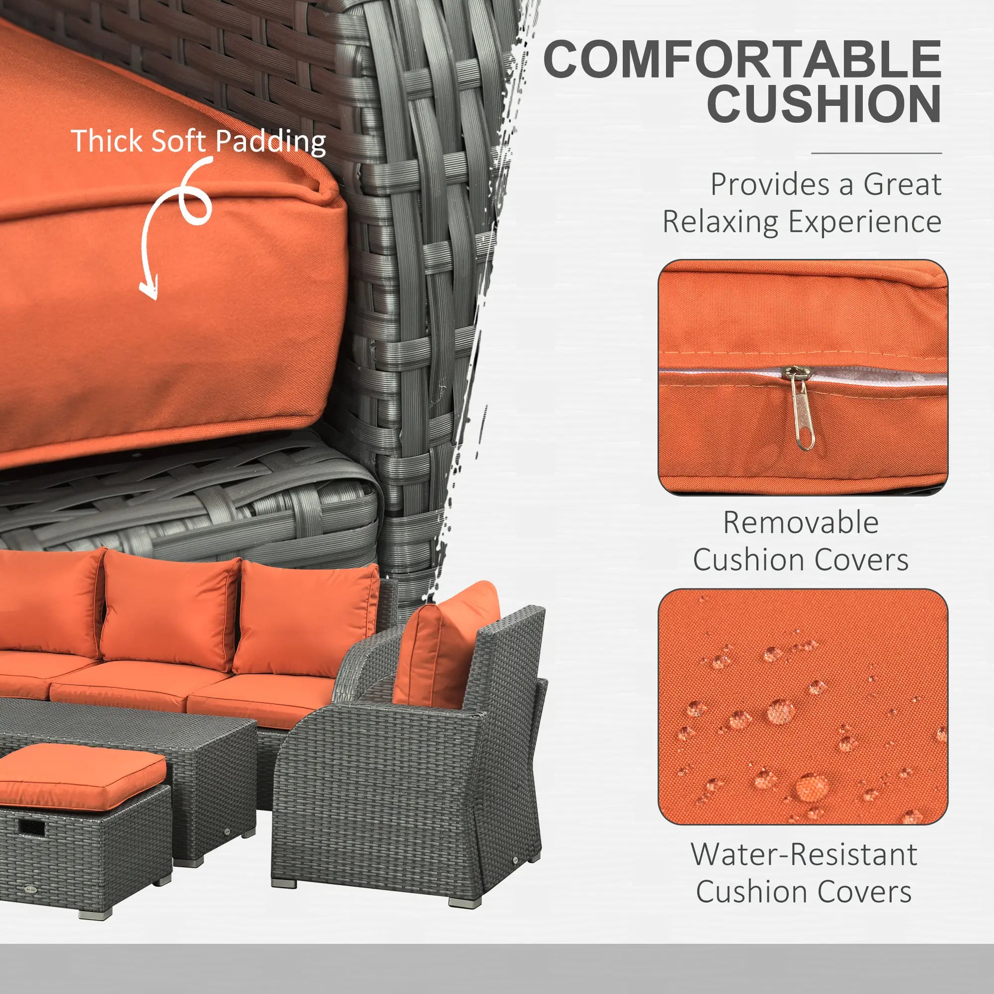 6-Piece PE Wicker Patio Sectional Set, Sofa, 2 Chairs, 2 Footstools, Table, Orange Patio Furniture Sets at Gallery Canada