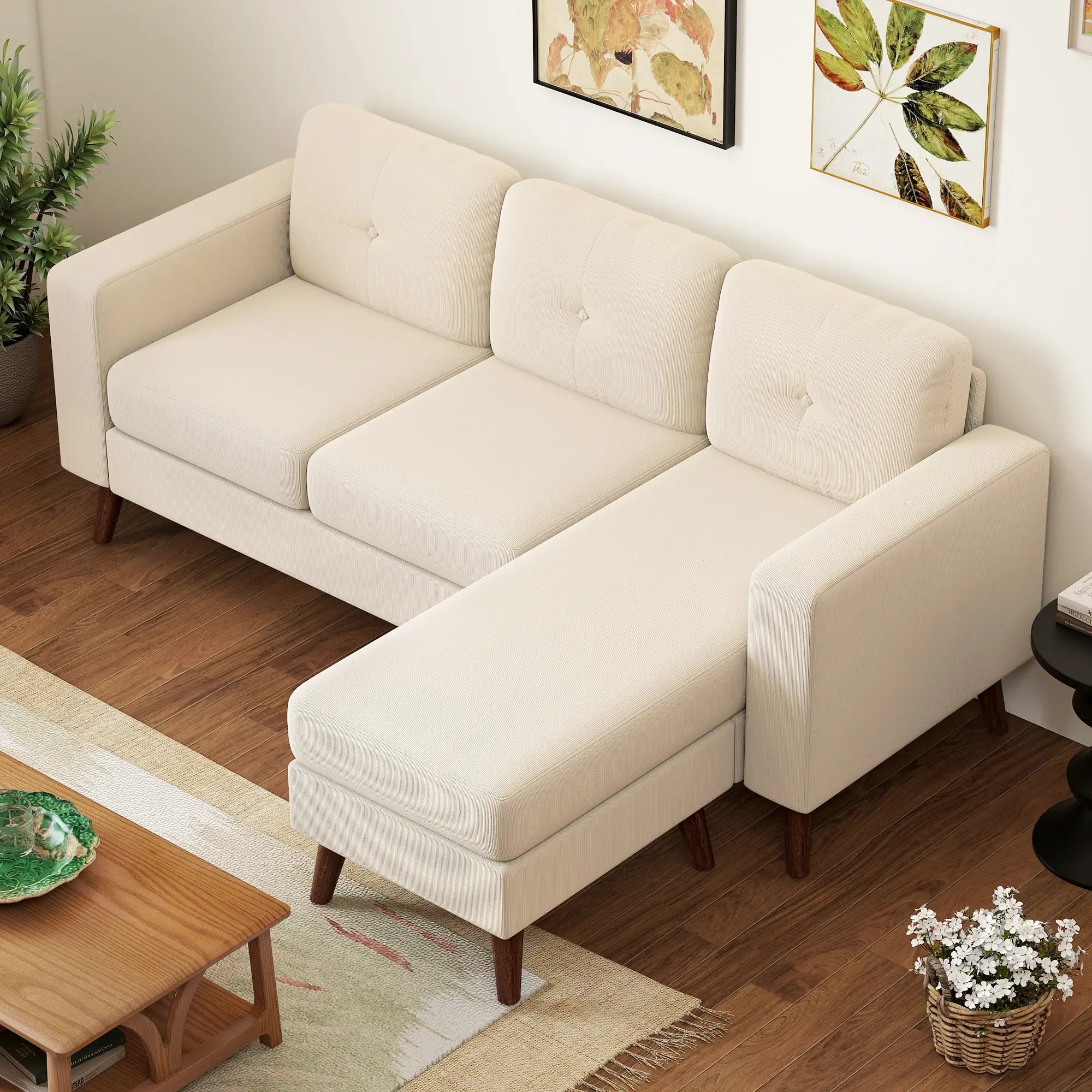 Sectional Sofa with Changeable Chaise, 3 Seat L-Shaped, Cream White 3-Seater Sofas at Gallery Canada