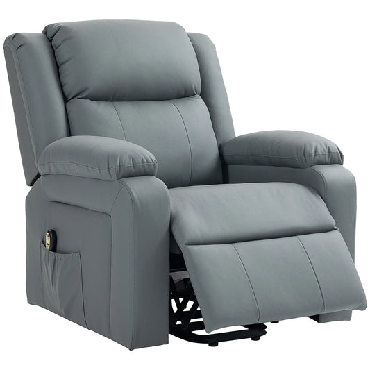 Electric Recliner Chair, PU Leather, Remote, Side Pockets, Grey Electric Power Lift Chairs Grey at Gallery Canada