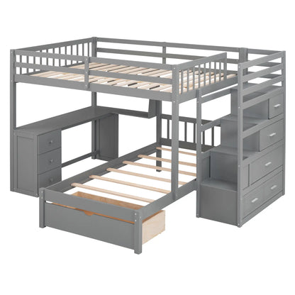 Over Twin Bunk Bed with Study Desk, Drawers, Shelves, 98" L x 80" W x 64.5" H, Grey Bed Frames at Gallery Canada