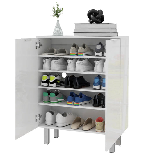 Shoe Storage Cabinet, Soft-Close Hinges, Adjustable Shelves, Holds 15-20 Pairs, High Gloss, White Shoe Storage Cabinets & Racks High Gloss White at Gallery Canada