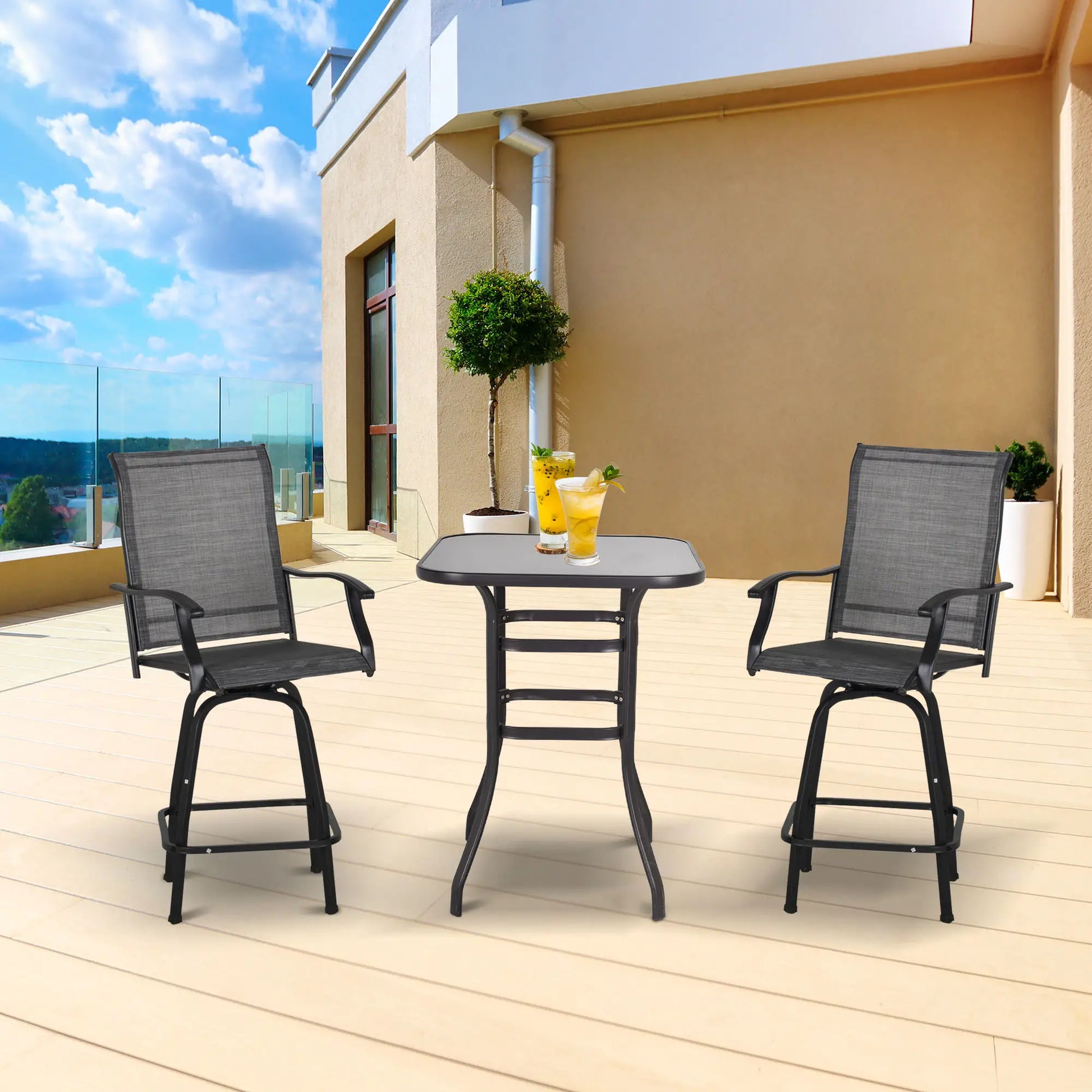 3 Piece Outdoor Patio Bar Set, 2 Swivel Stools, 1 Table, Grey Bistro Sets at Gallery Canada