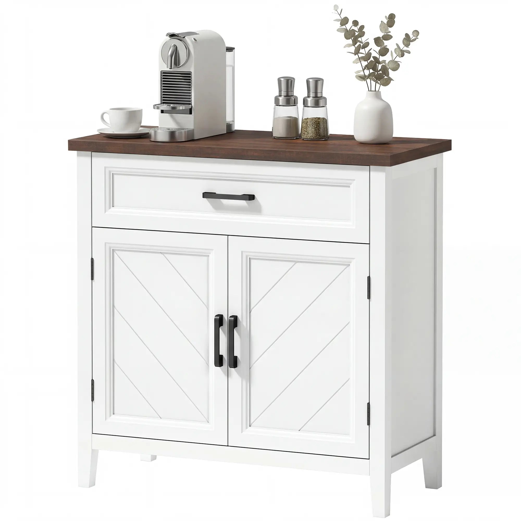 Modern Farmhouse Sideboard Buffet Cabinet, Adjustable Shelf, 2 Doors Storage Cabinets White, Brown, Black at Gallery Canada