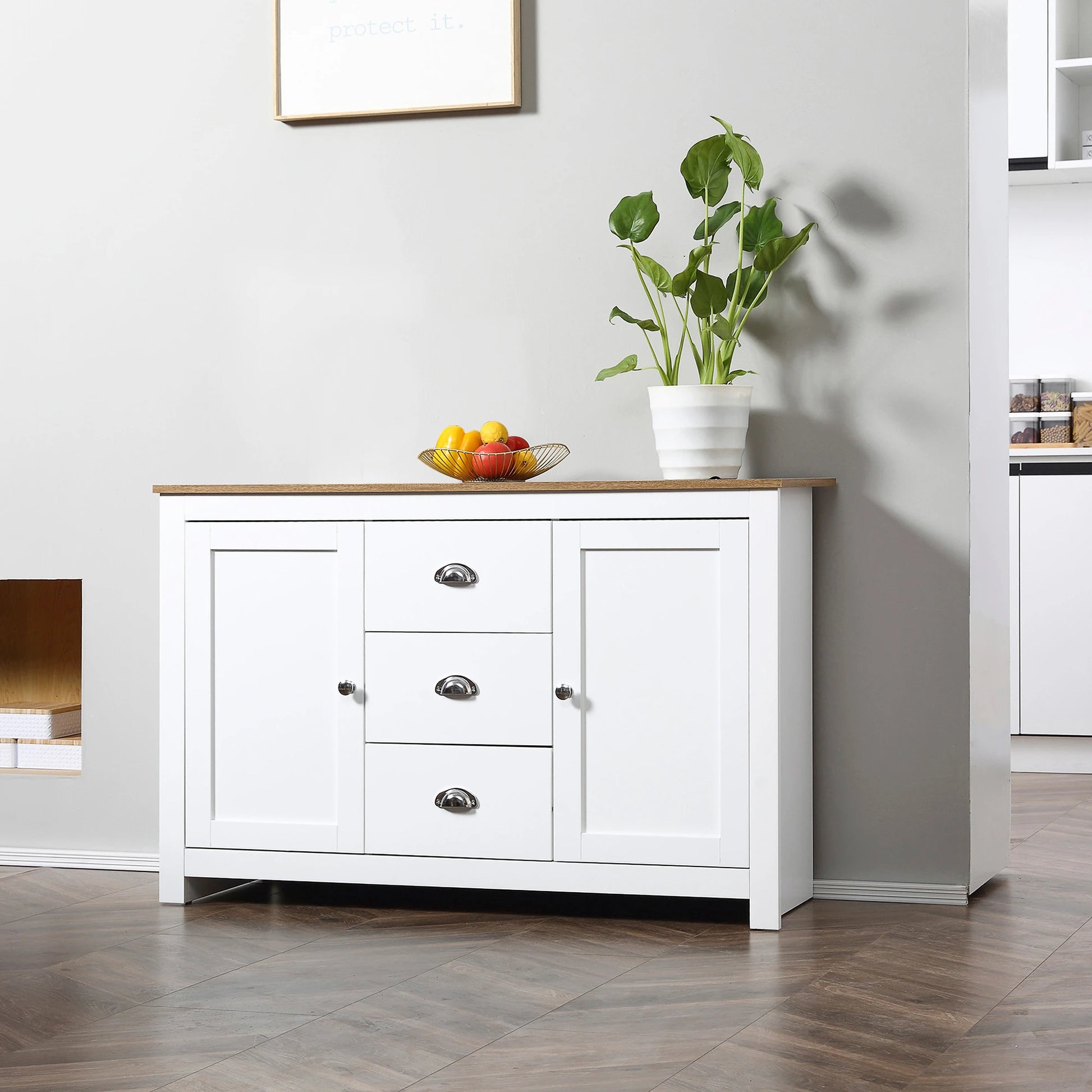 Modern Sideboard Cabinet, Kitchen Buffet with 3 Drawers, Adjustable Shelves, White Bar Cabinets at Gallery Canada