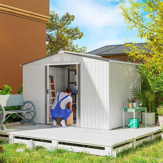 9.1' x 6.4' x 6.3' Garden Storage Shed, Foundation Kit, Metal Tool House, Double Doors, Silver Sheds Grey and Silver at Gallery Canada