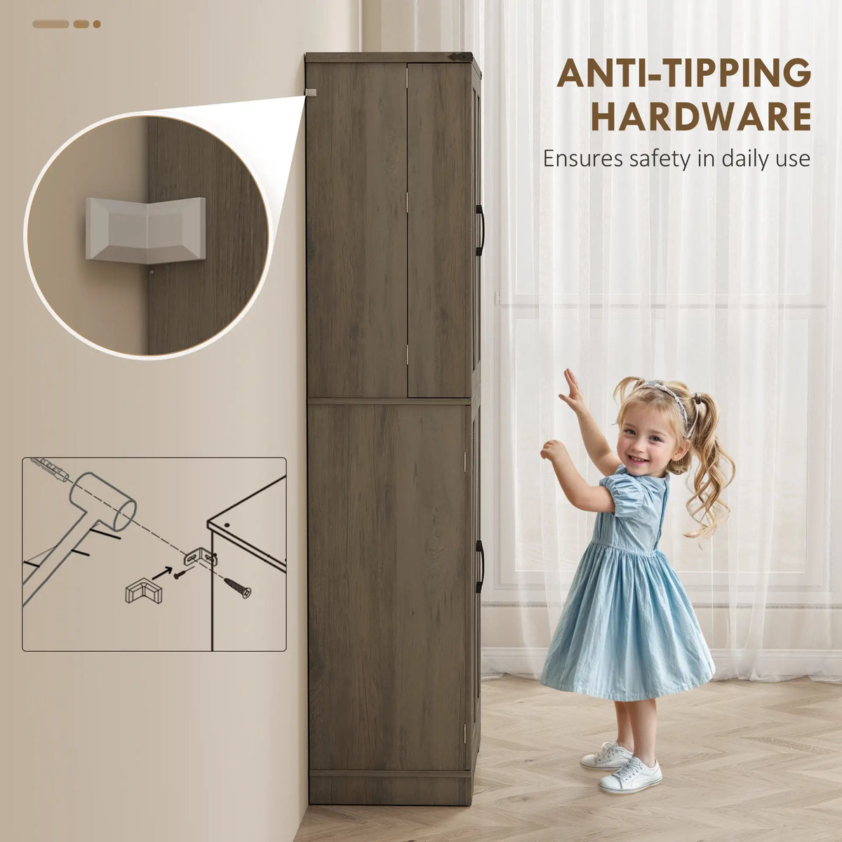 72 Inch Kitchen Pantry Cabinet, Farmhouse Storage with 4 Doors, Drawer, Grey Kitchen Pantry Cabinets at Gallery Canada