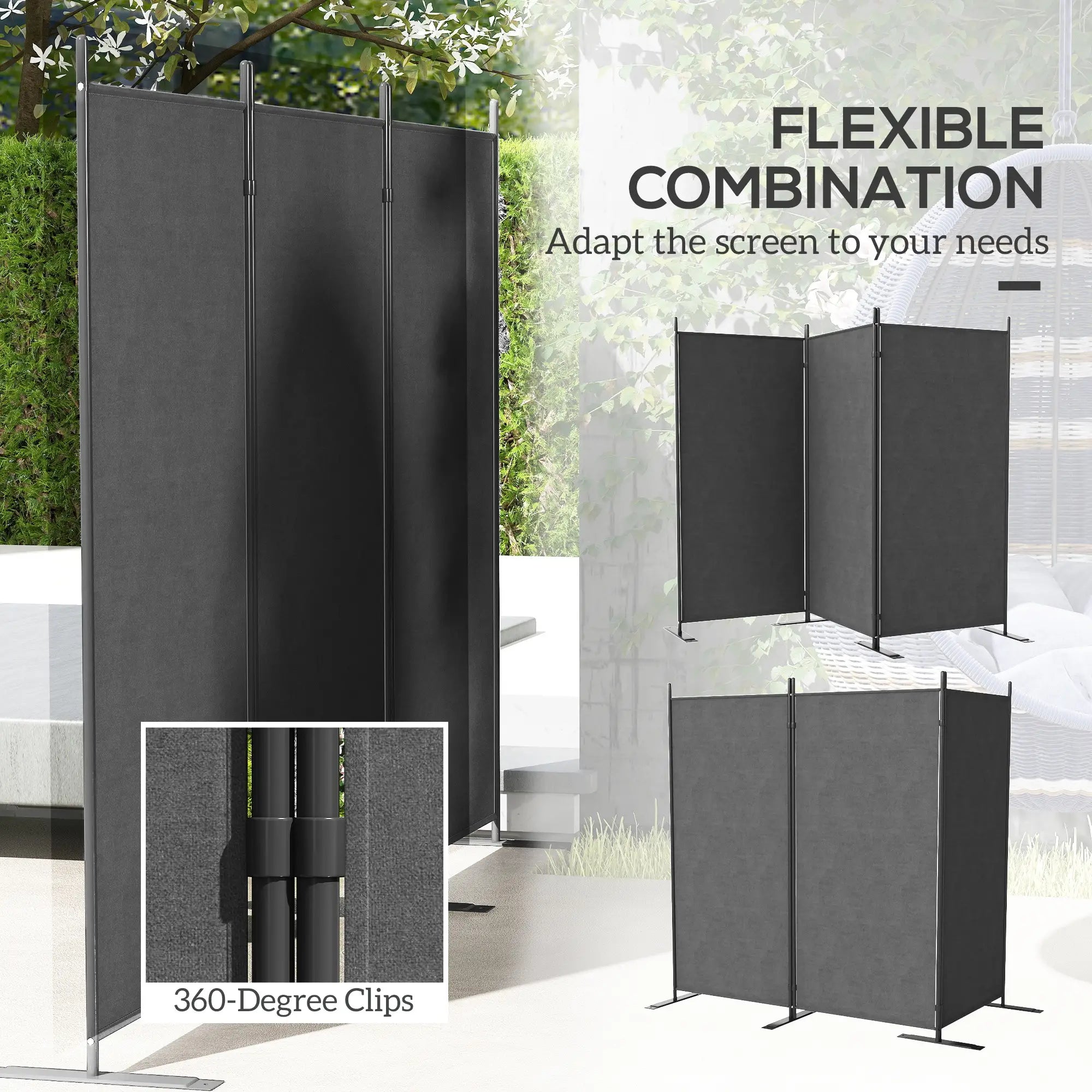 3 Panel Folding Privacy Screen, 5.8FT Tall, UV30+ Protection, Dark Grey Side Awnings at Gallery Canada