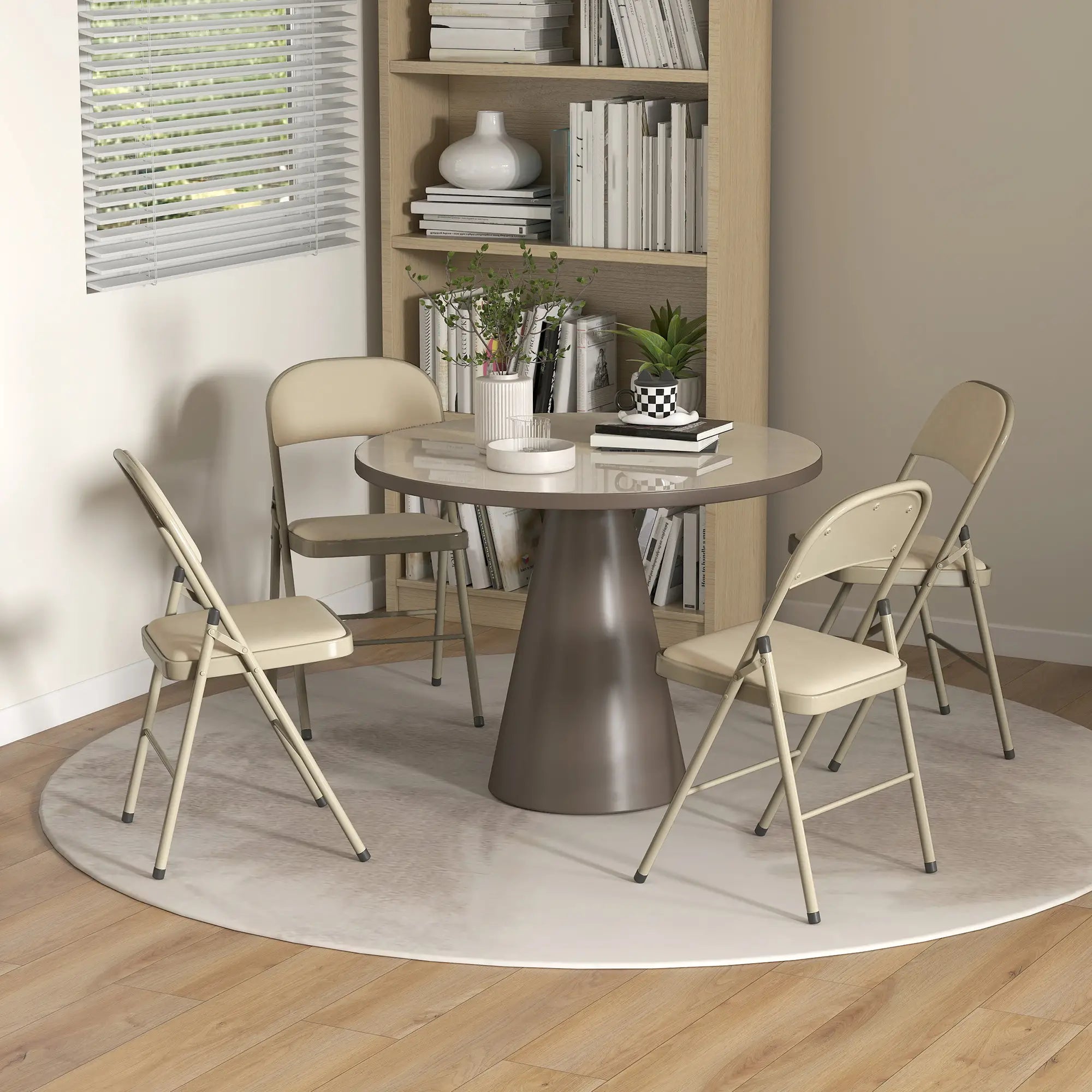 4 Pack Folding Chairs, Padded Seats, Velvet, Steel Frame, Beige Dining Chairs at Gallery Canada