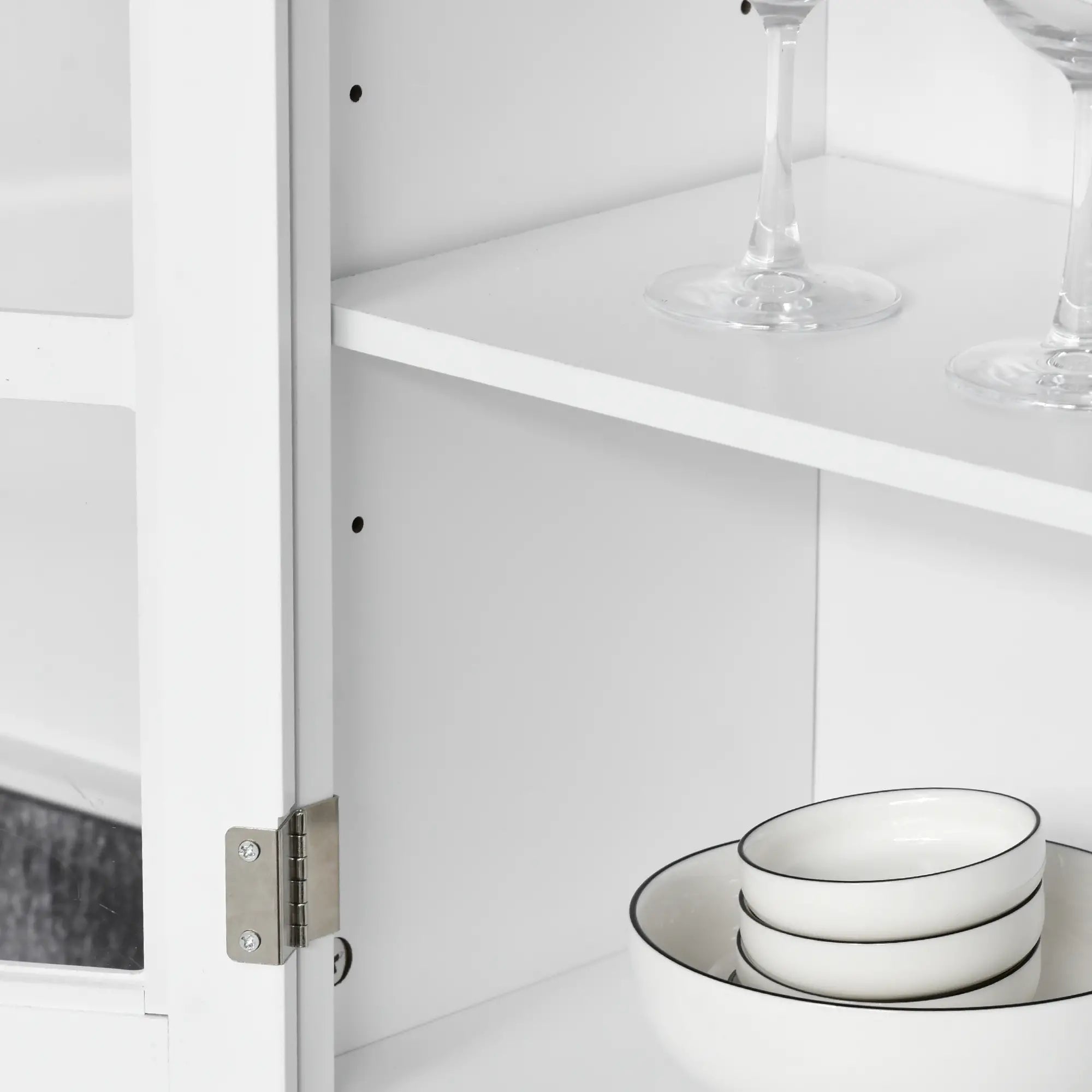 Coastal Kitchen Buffet Hutch, Wood Storage Cupboard, Glass Door, White Kitchen Pantry Cabinets at Gallery Canada